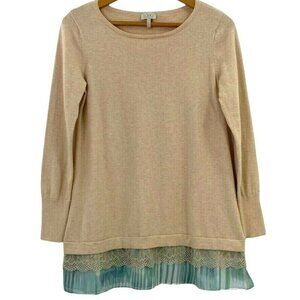 LOGO Lori Goldstein Womens SweaterTunic Top SP Cashmere Blend Lace Long Sleeve